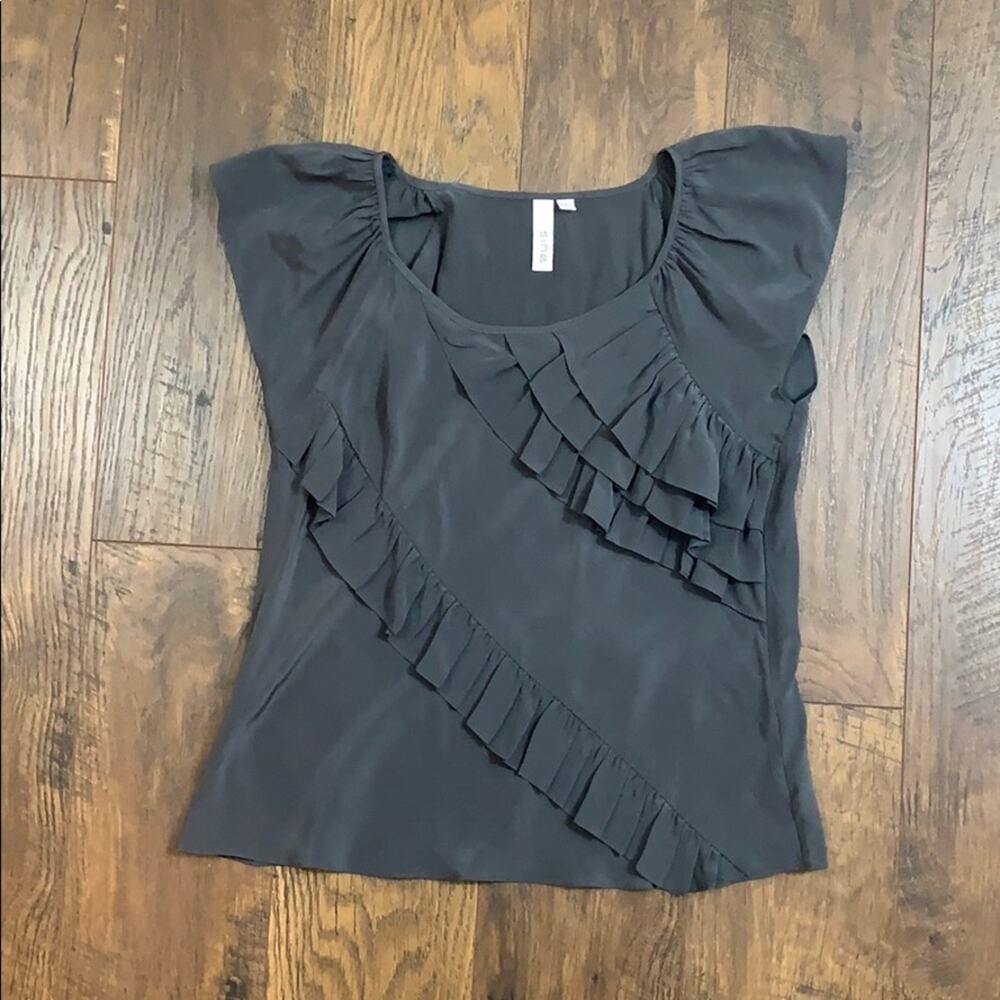 Anthropologie Sine gray silk ruffle blouse